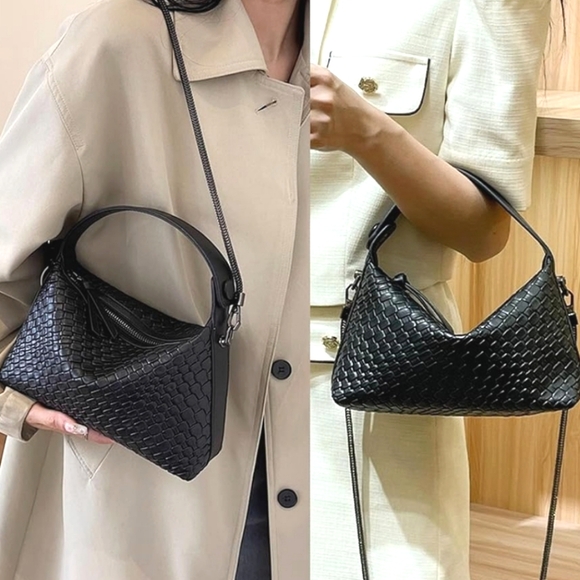 DORIS&JACKY Small Black Hand Tote Handbag Designer Vegan Top Handle Crossbody - Picture 2 of 10